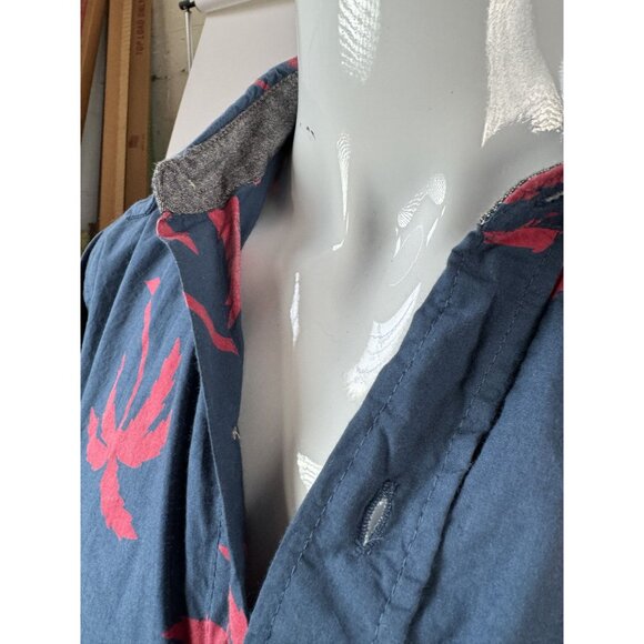 Paradise City Mens Large Hawaiian Shirt Blue & Red Palm Tree Print Short Sleeve - Picture 3 of 16